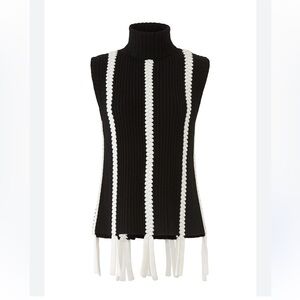 Derek Lam 10 Crosby Braided Sleeveless Turtleneck Sweater Black Cream Small NWT